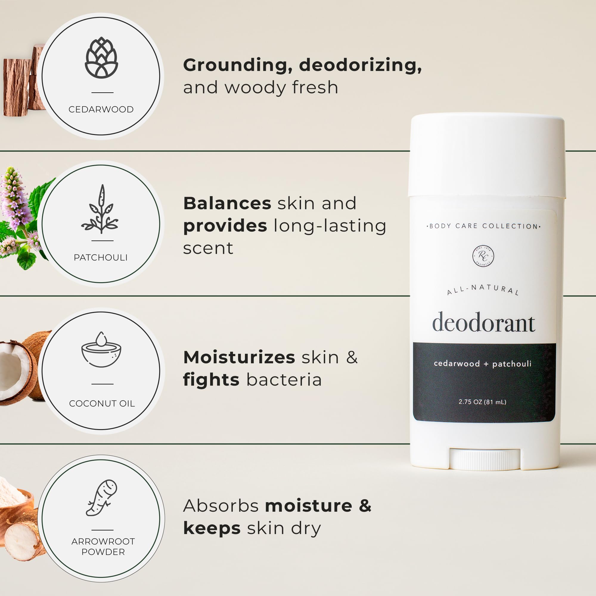 Rowe Casa Organics aluminum-free deodorant formula highlighted for everyday use