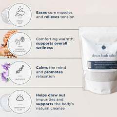 Rowe Casa Organics Detox Bath Salts jar closeup highlights bentonite clay texture