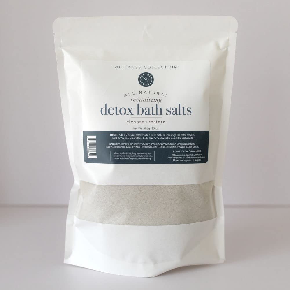 Rowe Casa Organics Detox Bath Salts spa-like setup invites self-care ritual