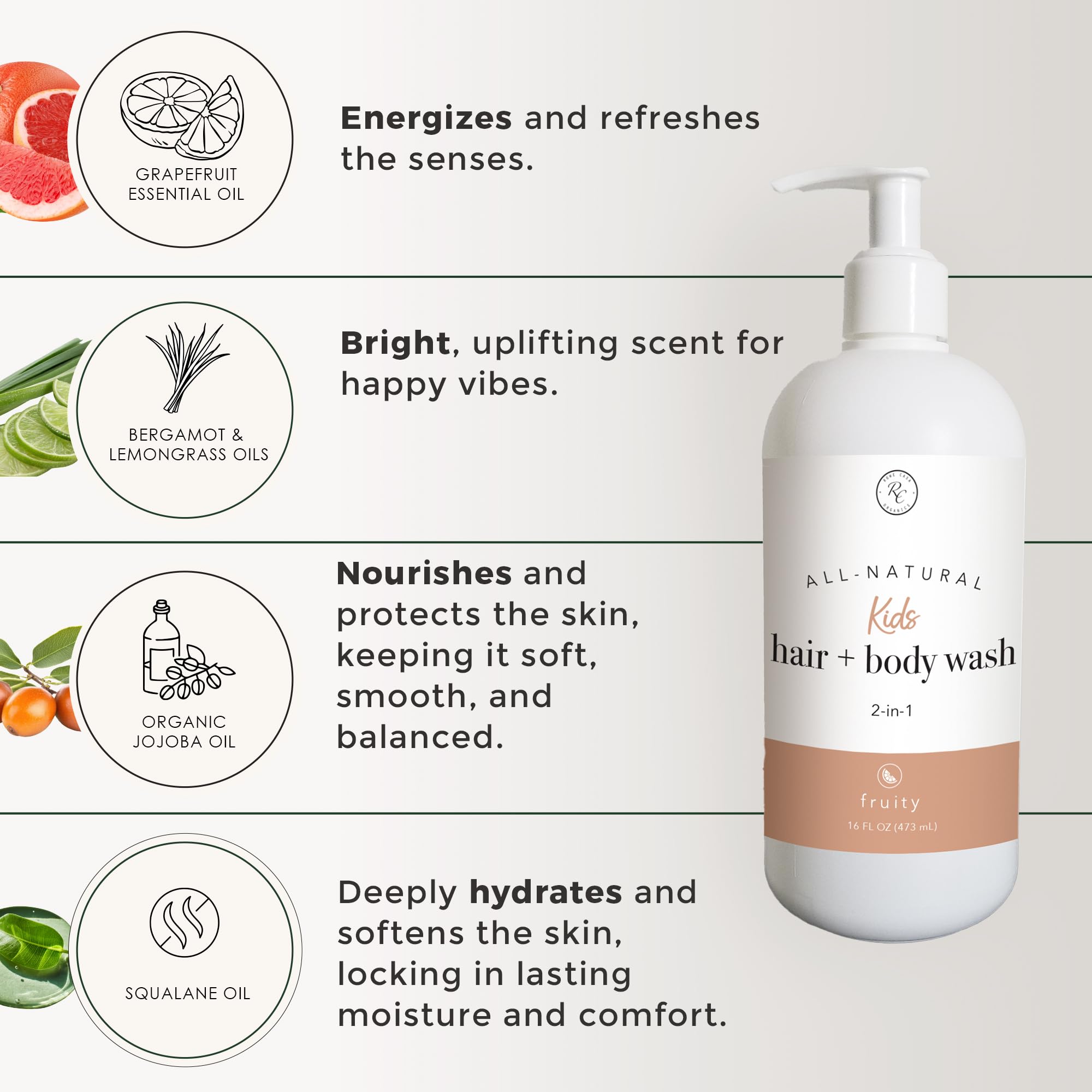 Rowe Casa Organics bottle with pump demonstrates easy dispensing for kids during bath.