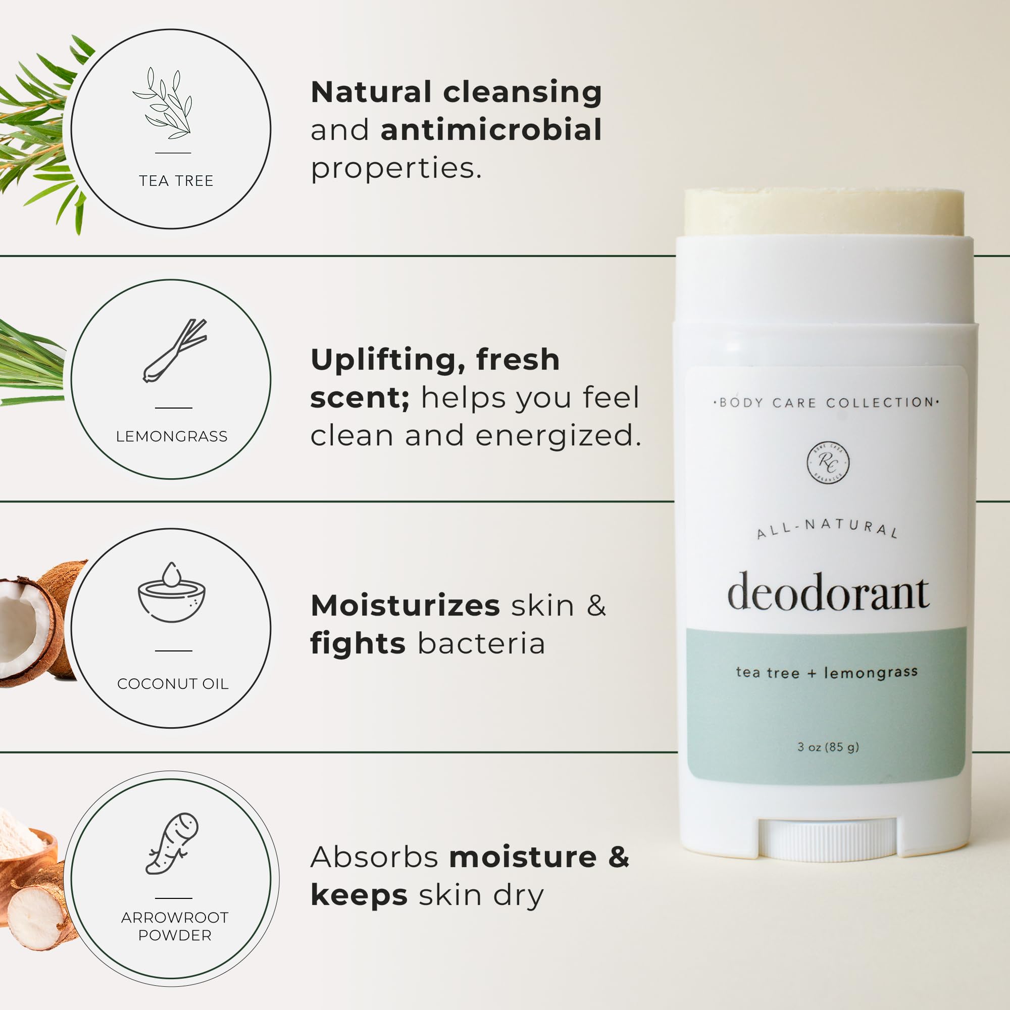 Rowe Casa Organics deodorant stick application glide demonstrates smooth use.