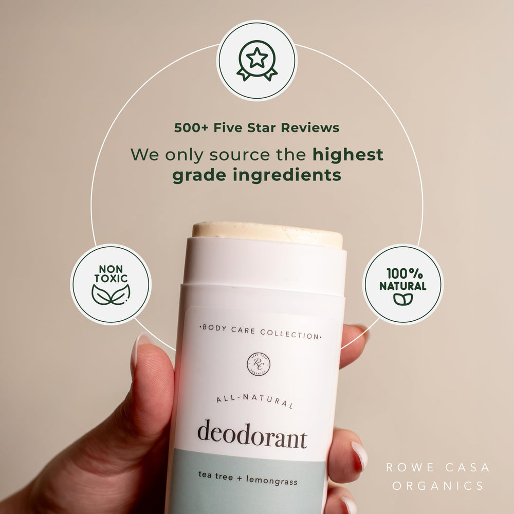 Rowe Casa Organics back label notes aluminum-free and paraben-free.