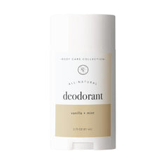 Rowe Casa Organics Vanilla and Mint deodorant bottle shows aluminum-free daily freshness.