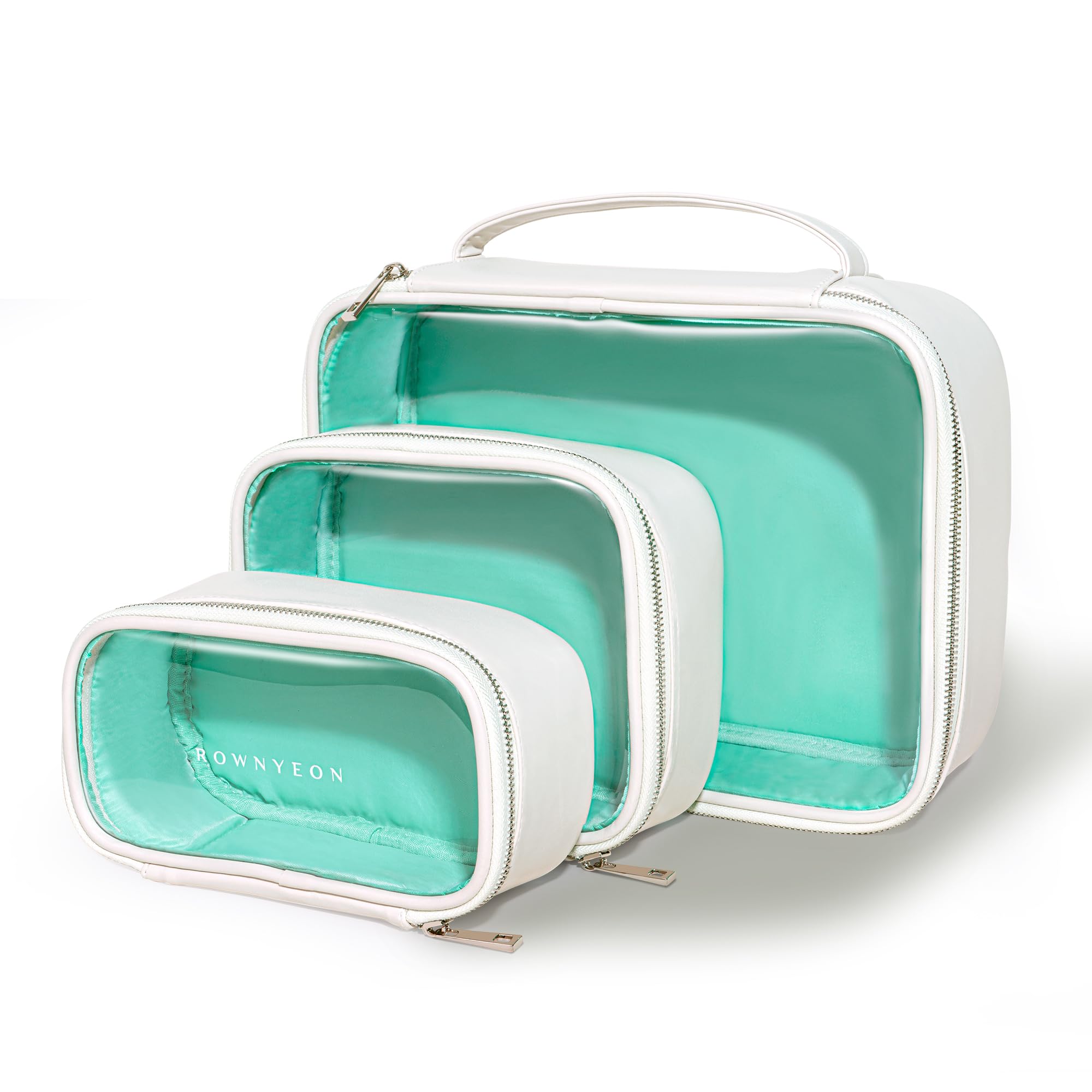 ROWNYEON jumbo home vanity bag with faux leather exterior and clear panel for easy organization