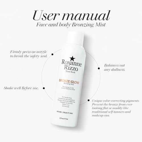 Roxanne Rizzo Bronze Glow spray mist applied to the face for instant natural glow