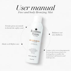 Roxanne Rizzo Bronze Glow spray mist applied to the face for instant natural glow