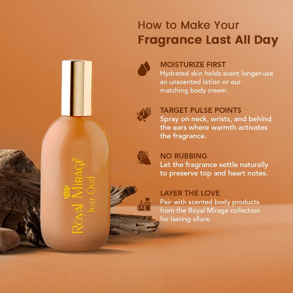 Royal Mirage Just Oud packaging inner sleeve close-up highlighting sustainable packaging