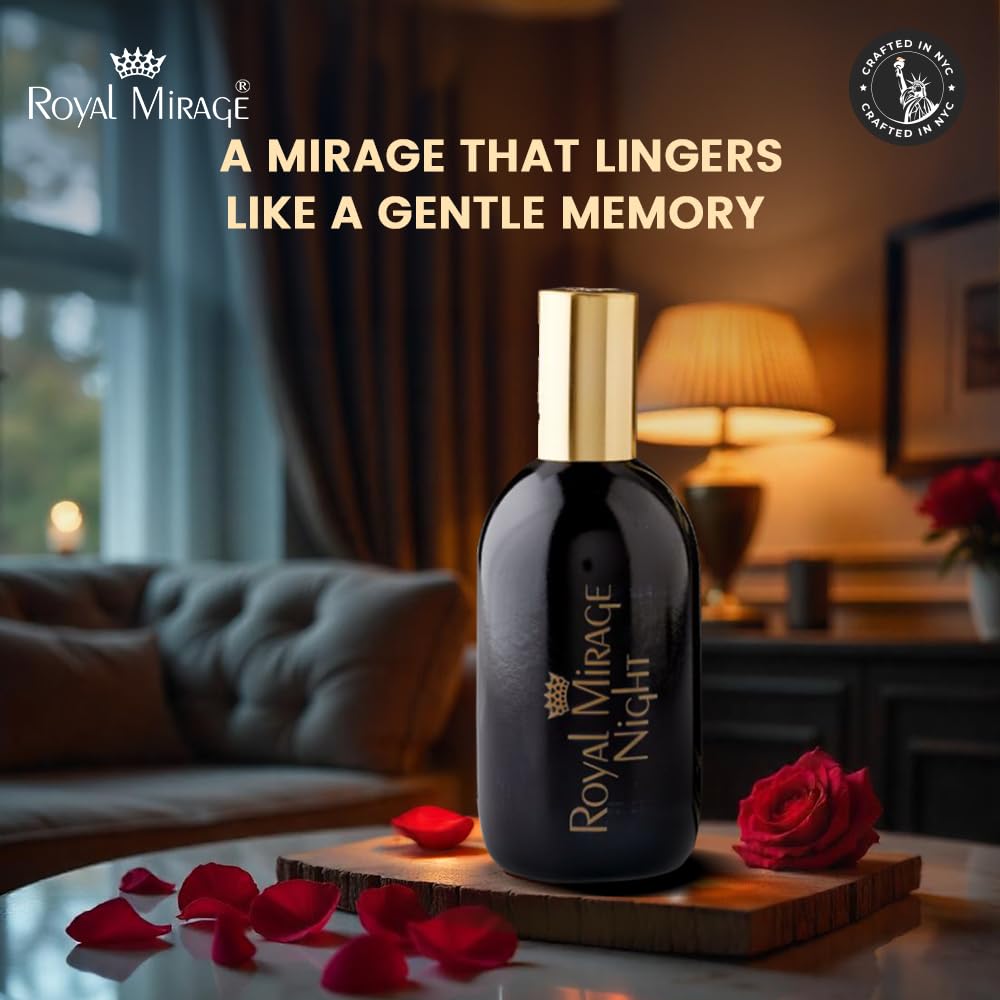 Royal Mirage Night EDC bottle front with elegant branding for versatile, sophisticated scent.