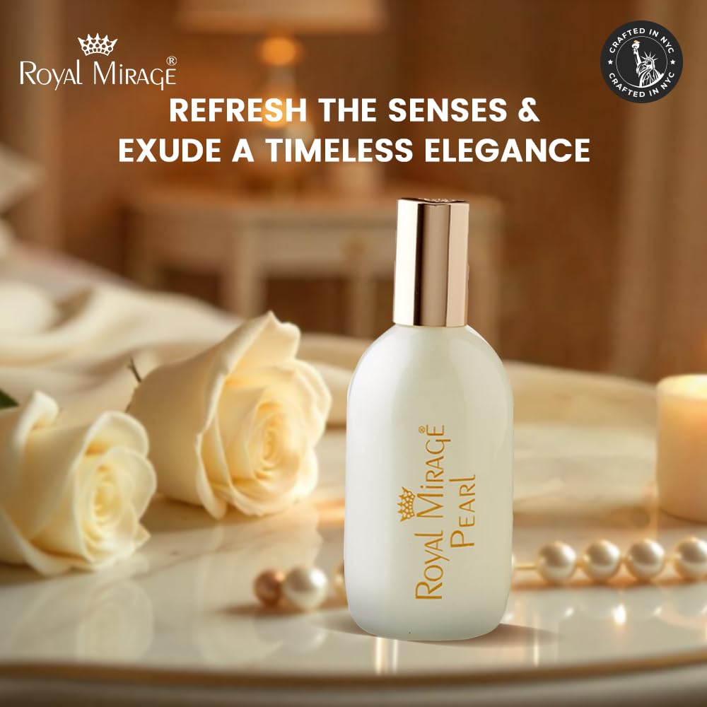 Royal Mirage Pearl EDC middle notes of white violet and jasmine.