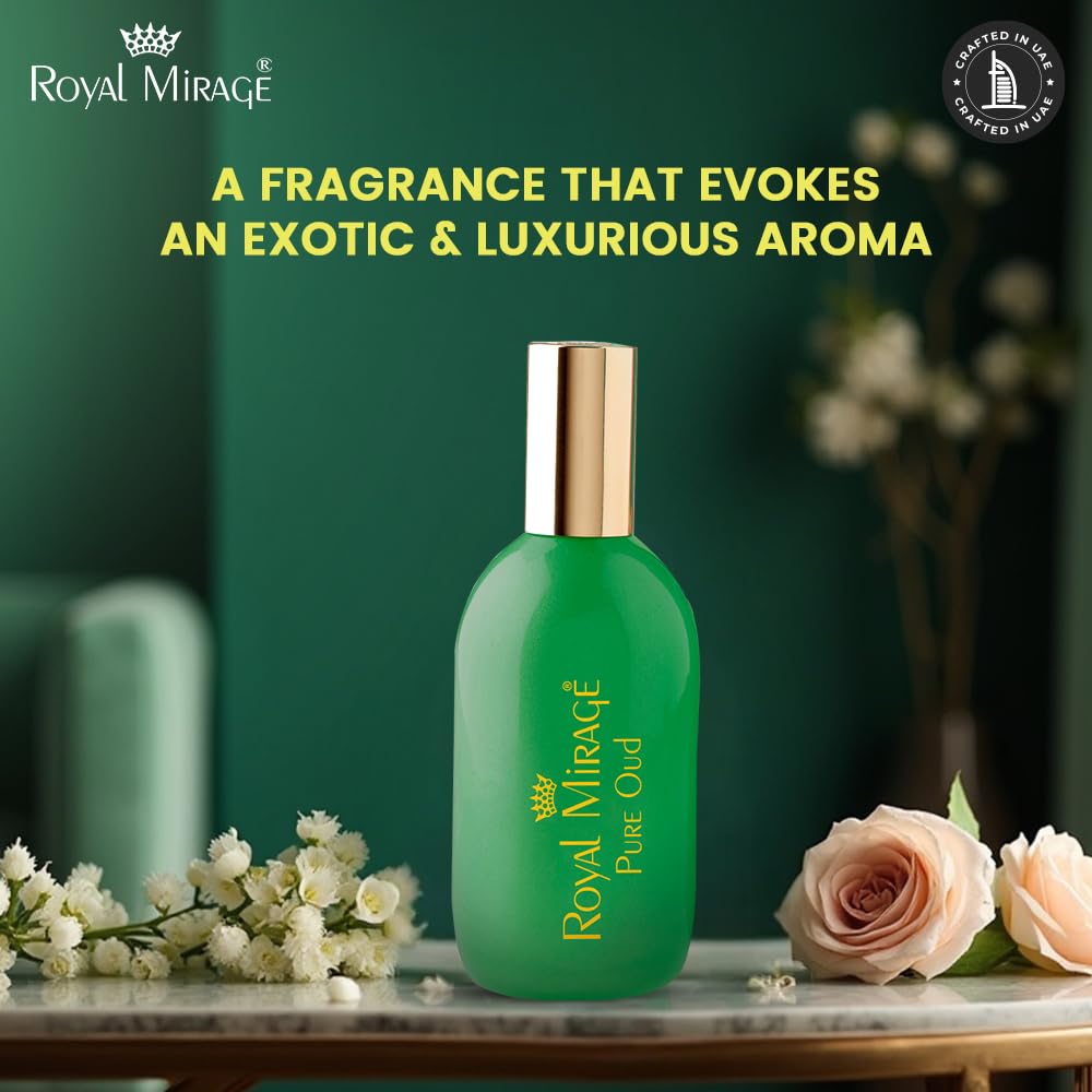 Royal Mirage Pure Oud EDC bottle in use for office and evening occasions