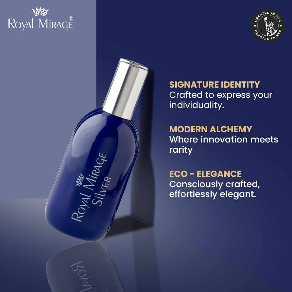 Royal Mirage Silver EDC close-up of rose and musk hints for intimate settings.