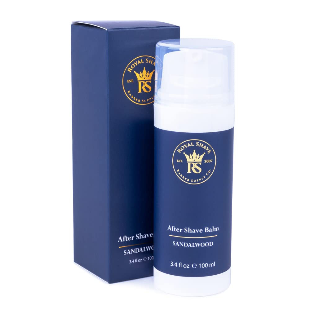 Royal Shave Aftershave Lotion bottle with sandalwood scent delivers refreshing hydration.