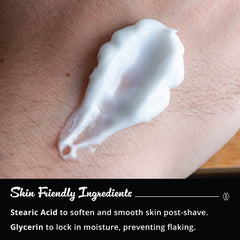Close-up of lotion texture showing rich, fast-absorbing formula for sensitive skin.