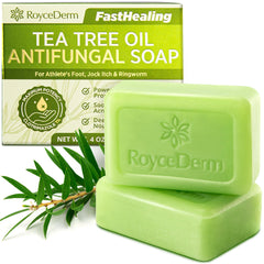 RoyceDerm antifungal bar soap pack for travel with refreshing tea tree scent.