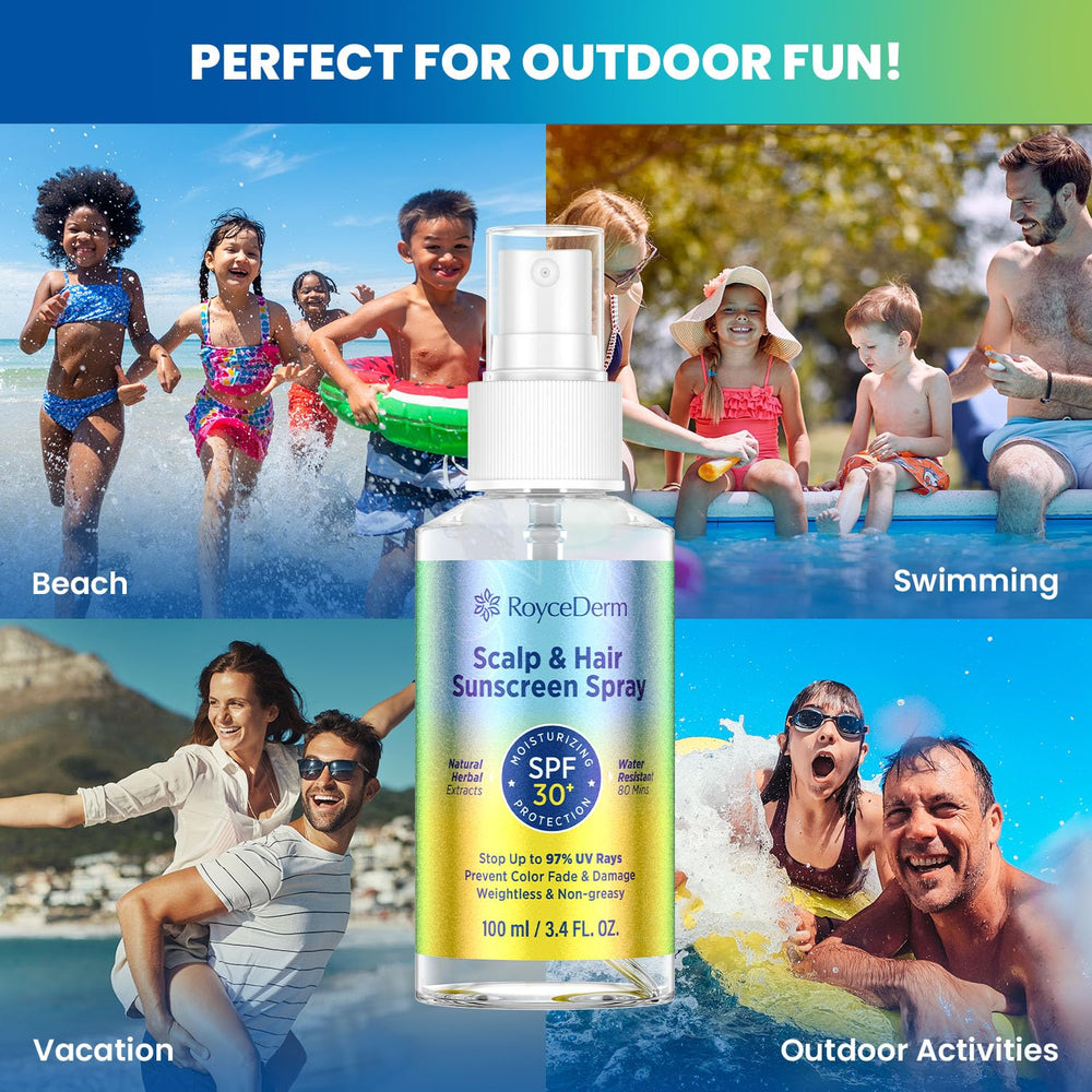 Roycederm compact 100ml travel-size sunscreen spray for on-the-go protection.