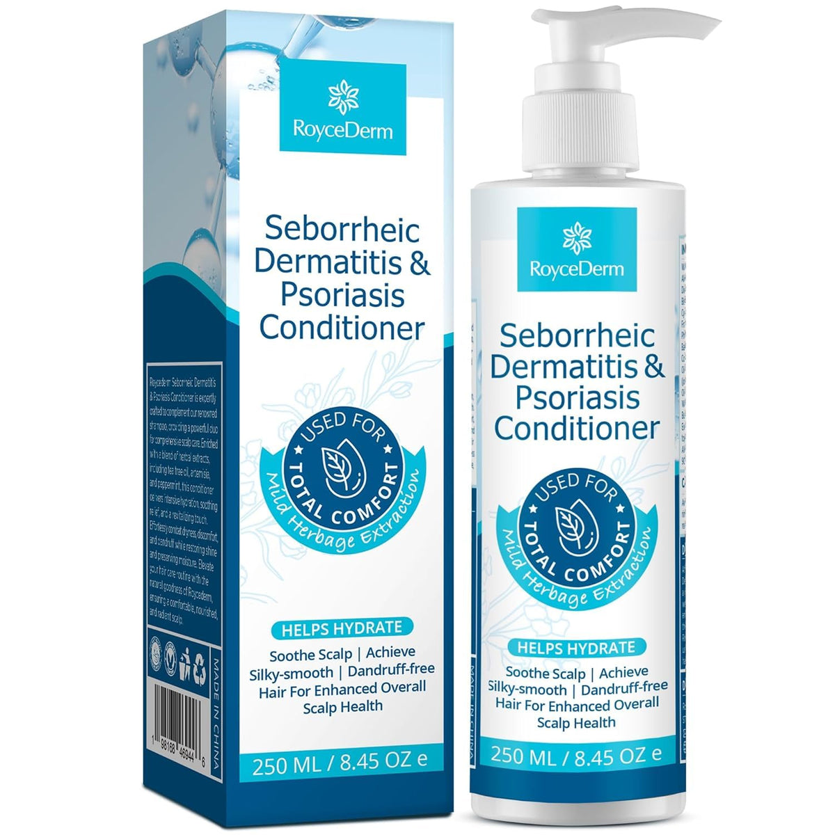 Roycederm conditioner bottle pour enables mess-free dispensing.