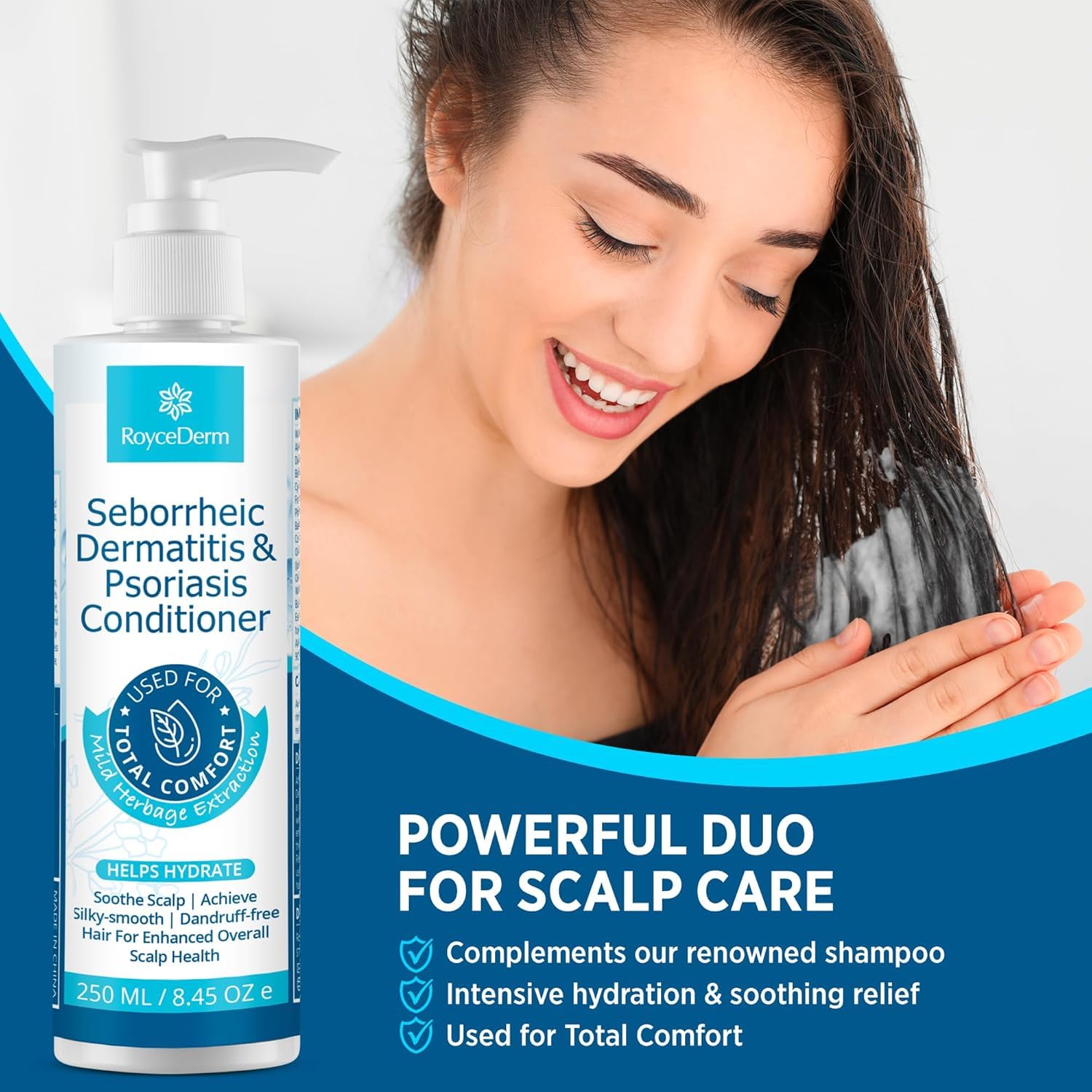 Roycederm conditioner pump-dispense shows controlled, even application.