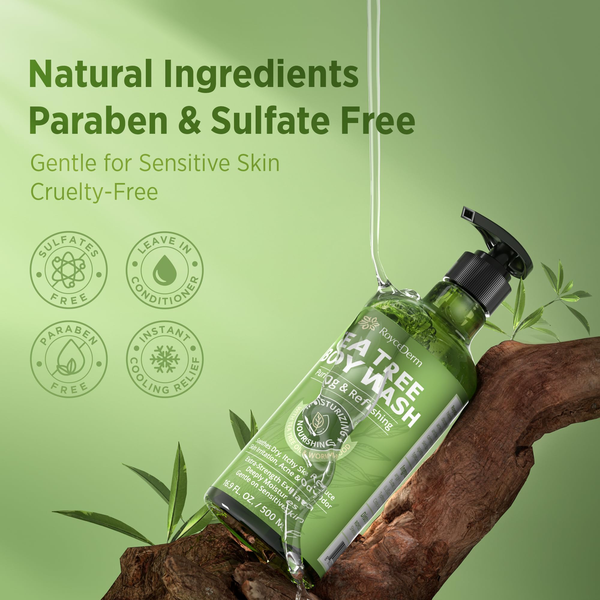 Roycederm packaging box showing eco-friendly packaging and benefits.