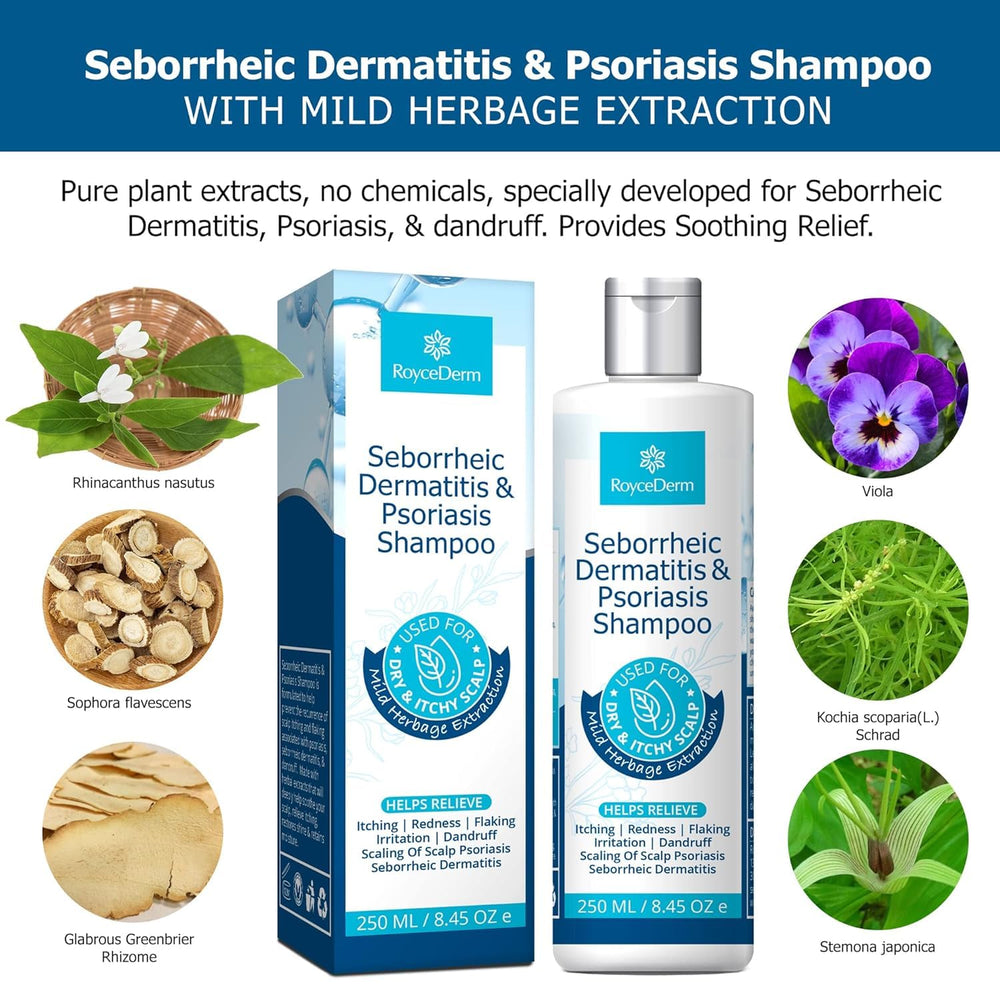 Roycederm Psoriasis Shampoo scalp view shows soothing care during treatment