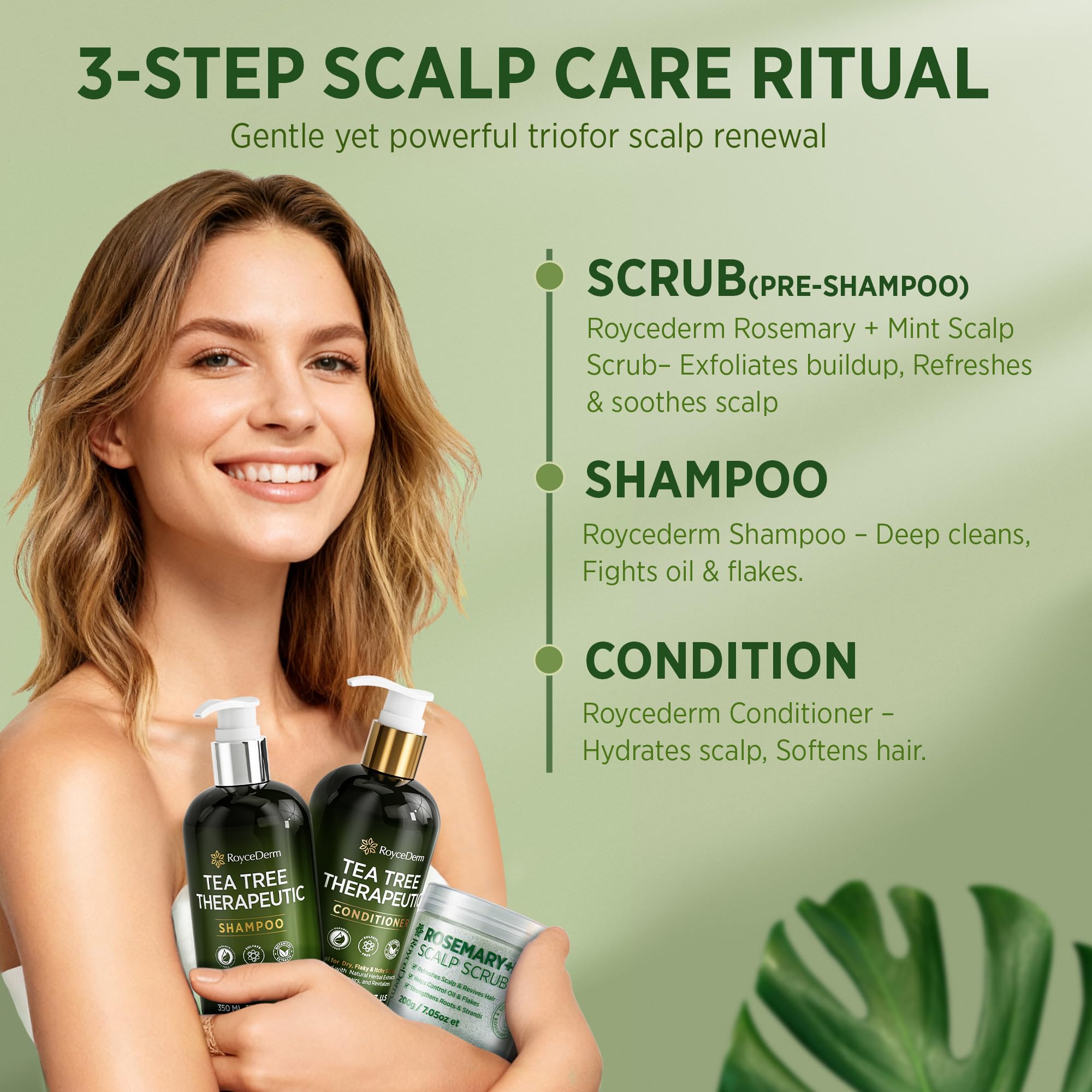 RoyceDerm scalp massage scene illustrating refreshing circulation and relief
