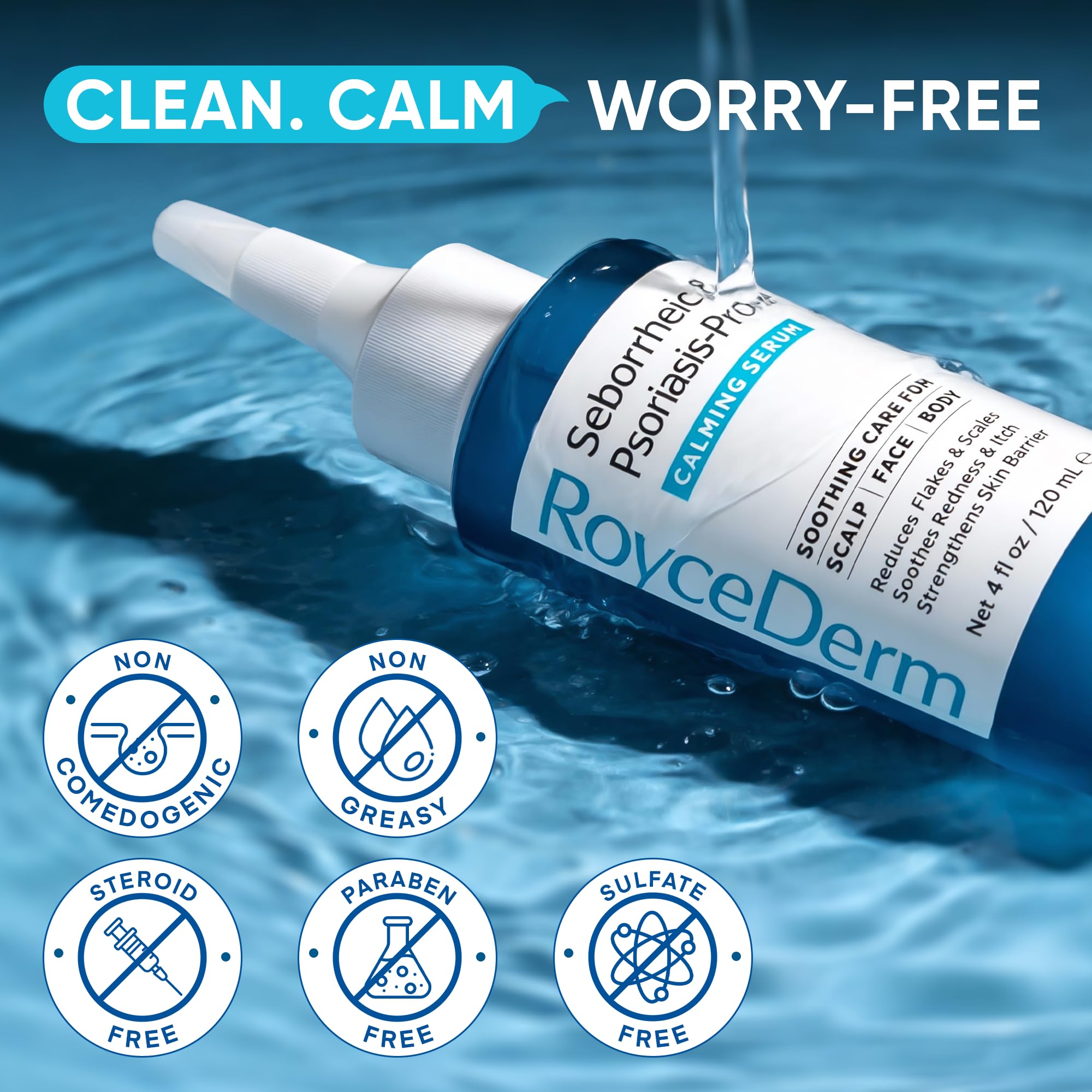 Roycederm application on scalp and face demonstrates versatile use