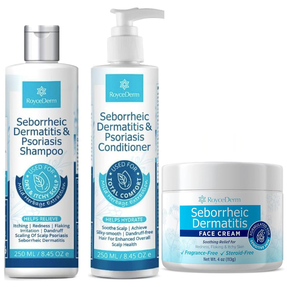 Roycederm seborrheic dermatitis face cream tube shows fragrance-free formula for sensitive skin