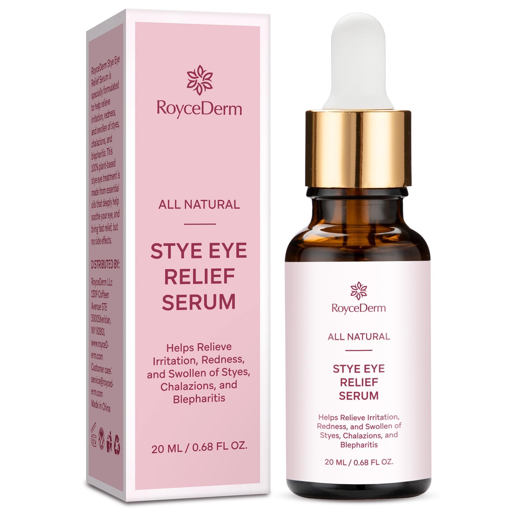 Roycederm Stye Eye Serum bottle front view for soothing eye comfort.