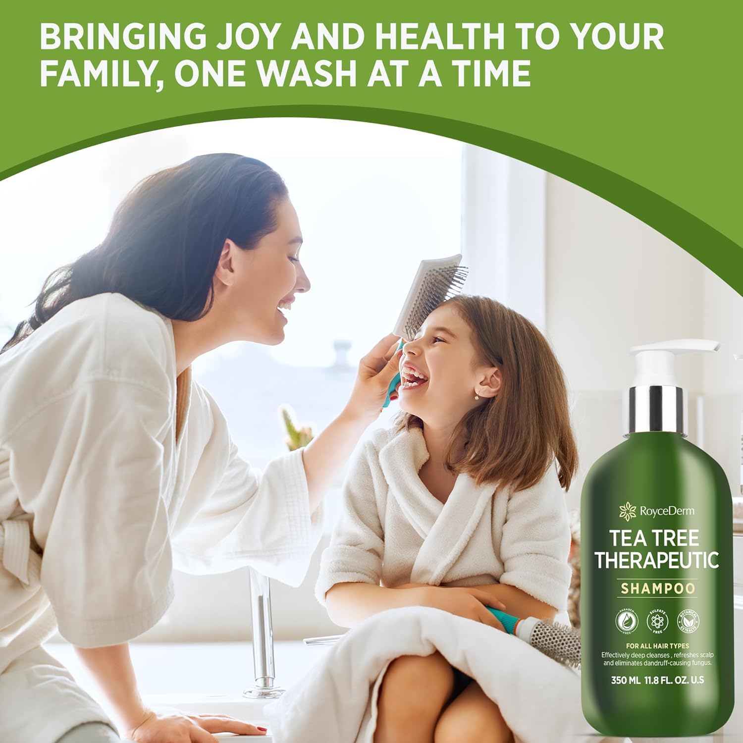 Hand massaging Roycederm shampoo into the scalp for a fresh, balanced feel.