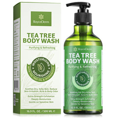 Roycederm tea tree body wash bottle with antifungal cleansing formula for daily use.