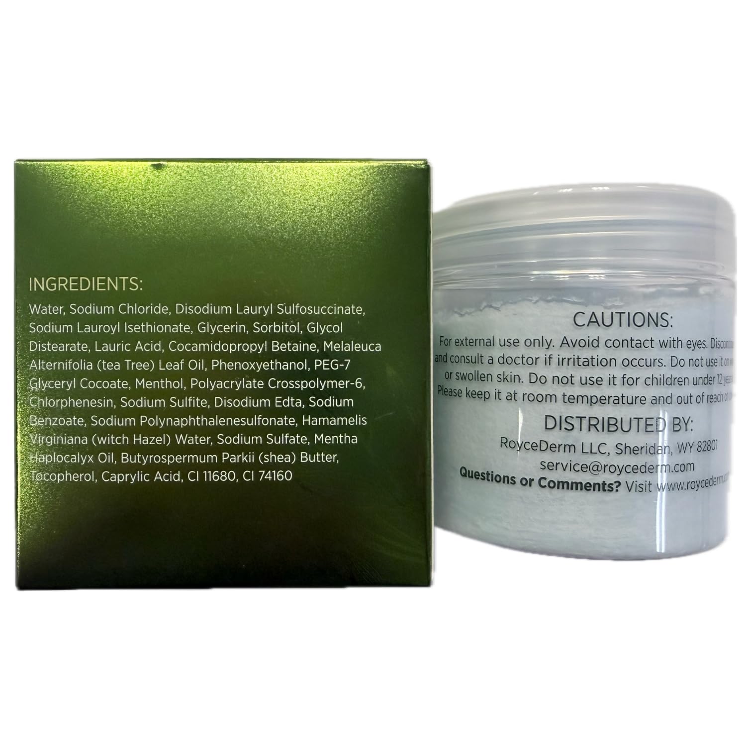 Roycederm Tea Tree Scalp Scrub packaging on a clean surface
