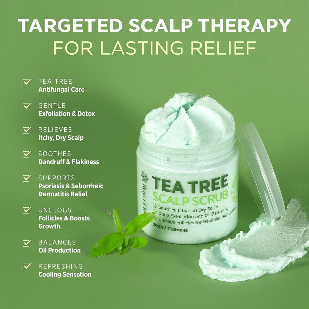 Roycederm Tea Tree Scalp Scrub being poured for application and purification