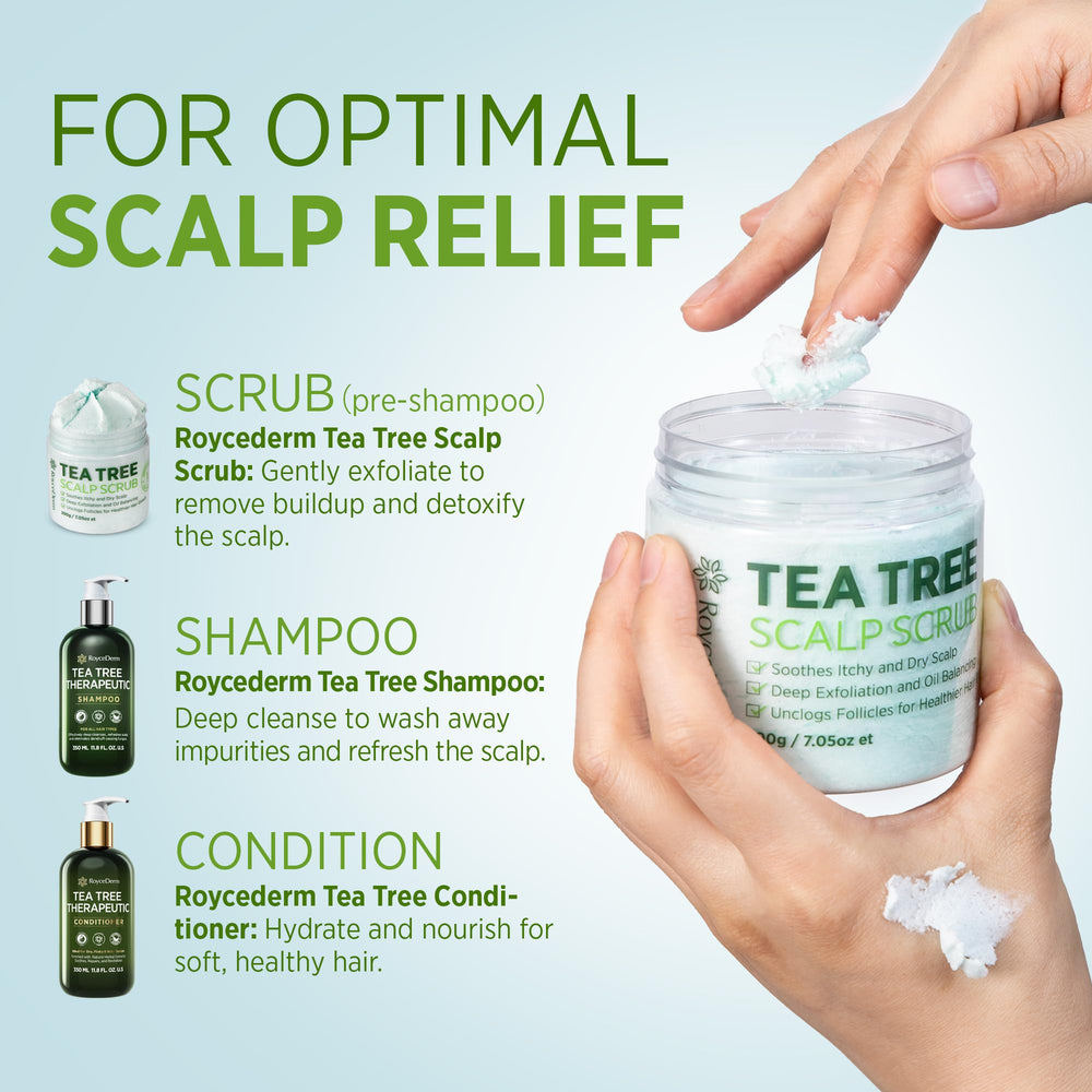 Witch hazel component visible in Roycederm Tea Tree Scalp Scrub