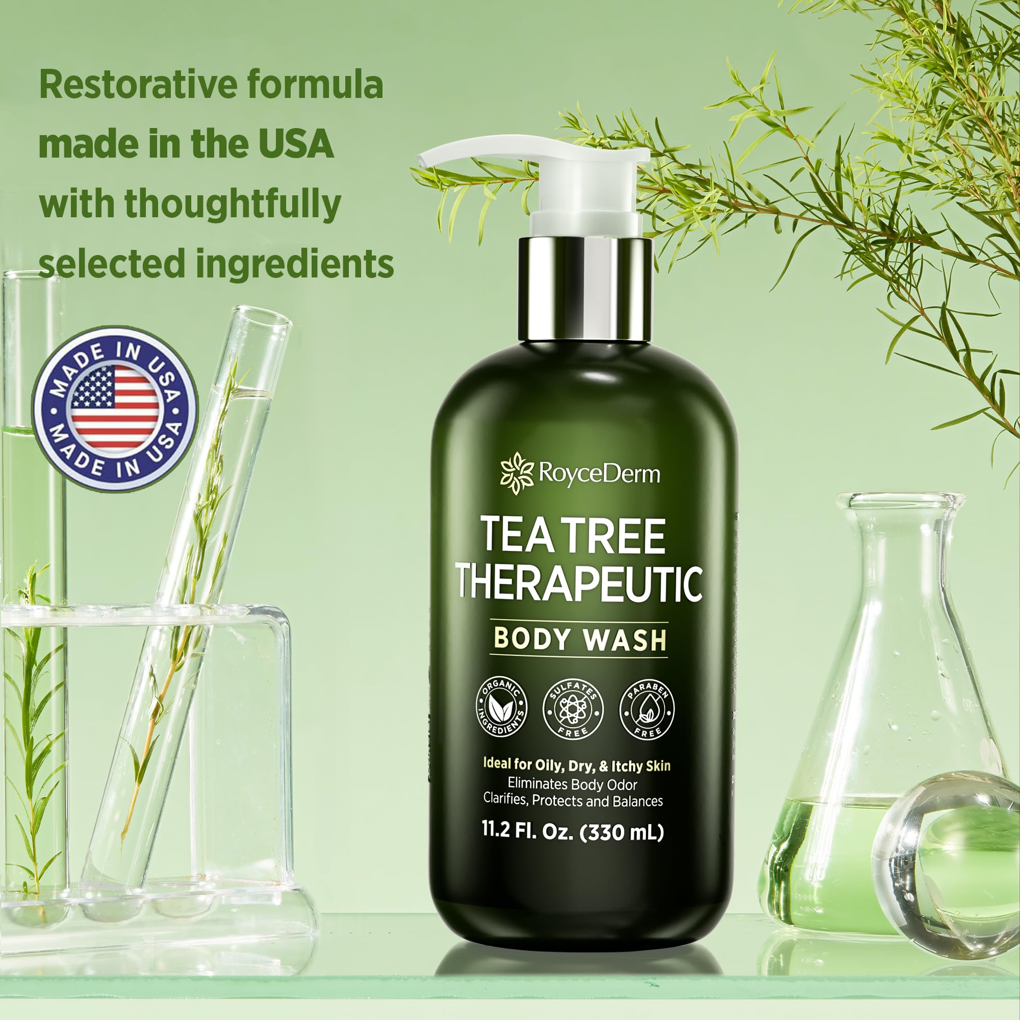 Roycederm Tea Tree Therapeutic Body Wash foam lather with refreshing scent