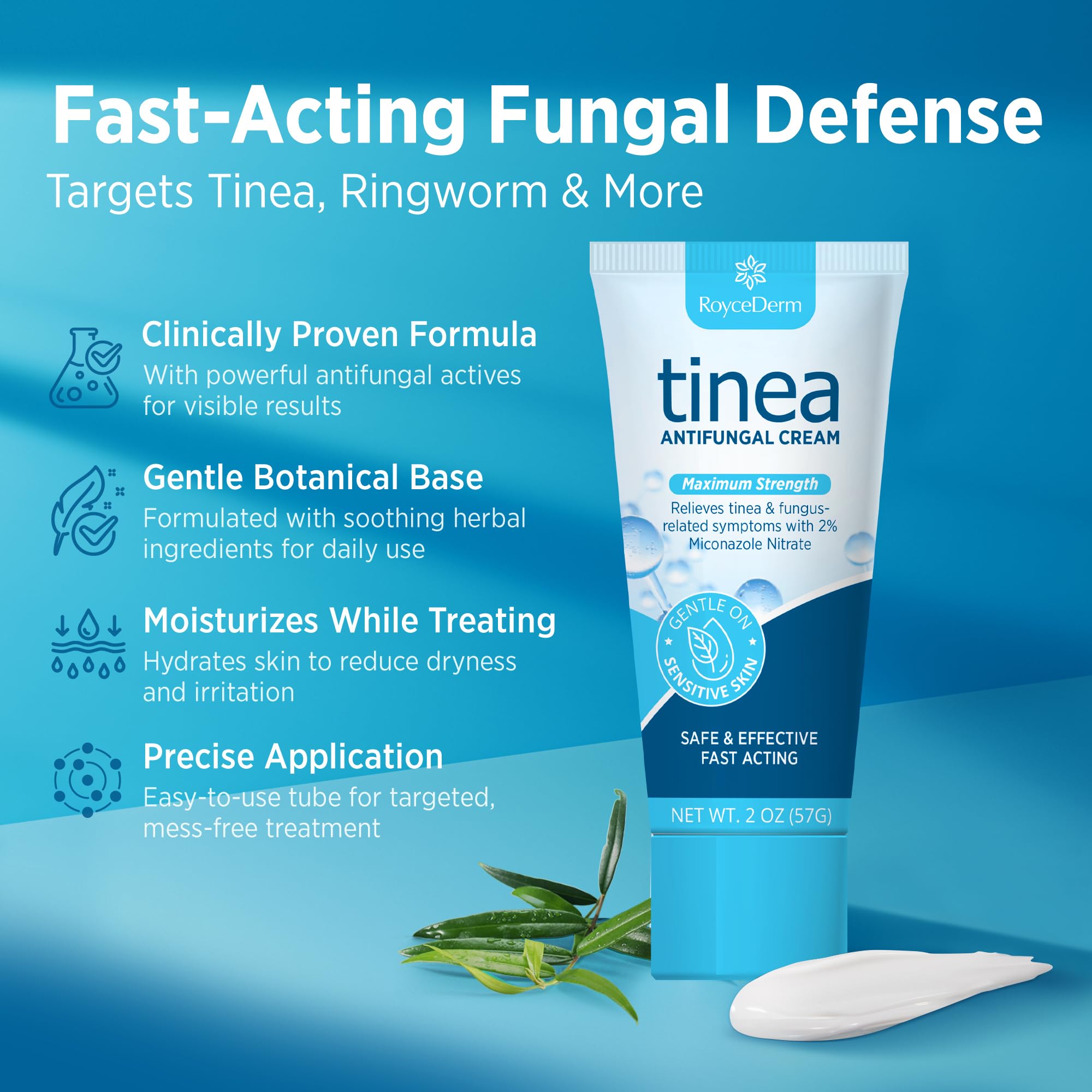 Roycederm tinea treatment cream application shows soothing, moisturizing relief for irritated skin