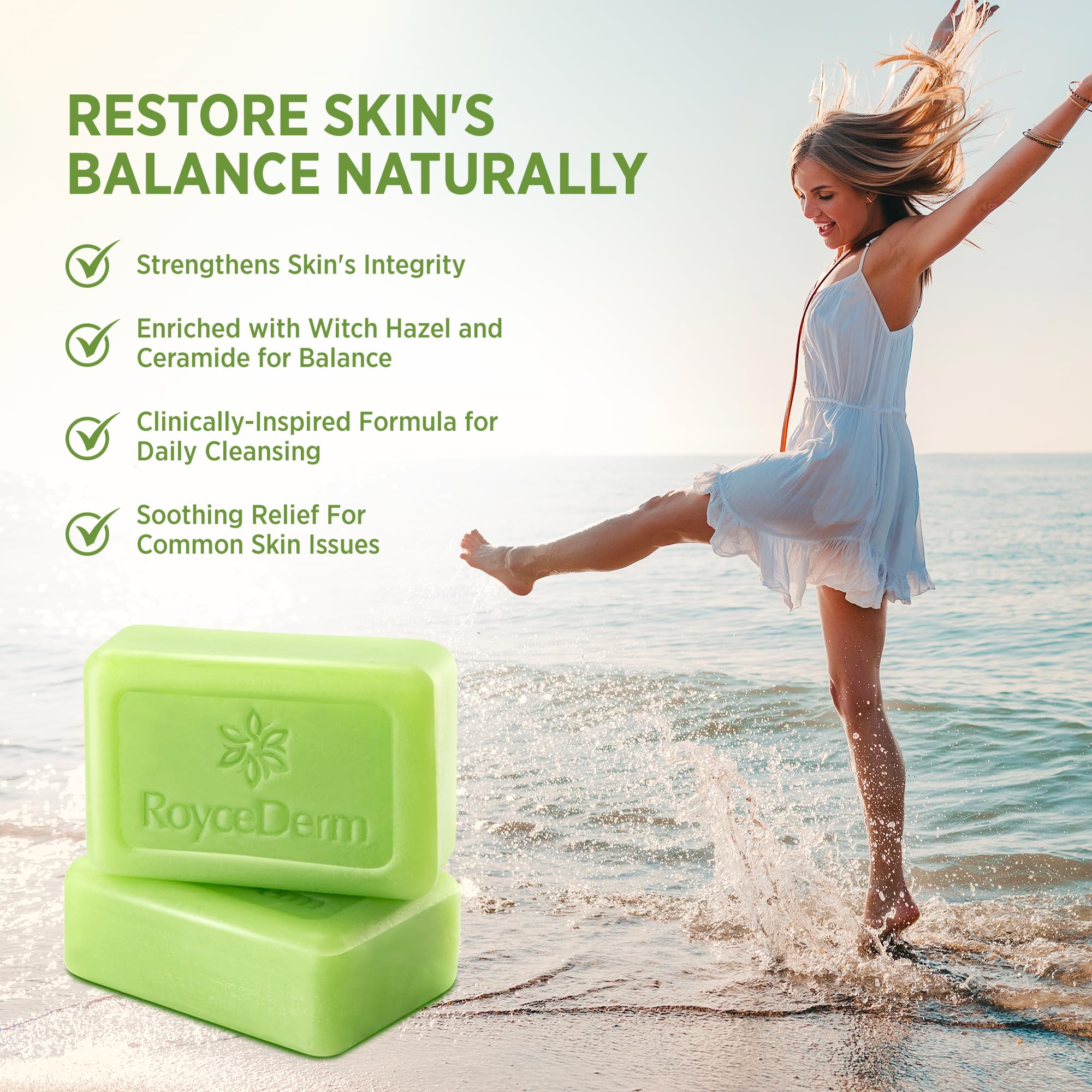 RoyceDerm travel-friendly bar soap ready for gym bags and trips.