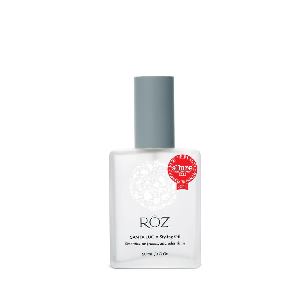RŌZ Santa Lucia Styling Oil bottle on vanity offering daily frizz control.