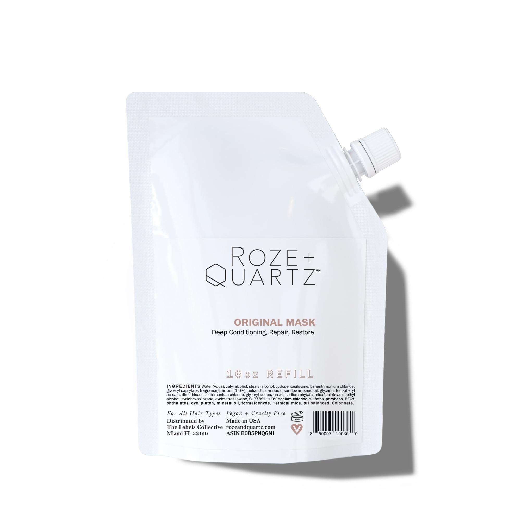 Roze + Quartz Original Hair Mask bottle close-up for deep conditioning.