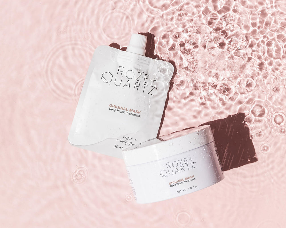 Close-up of hair after applying Roze + Quartz Hair Mask showing smooth ends.