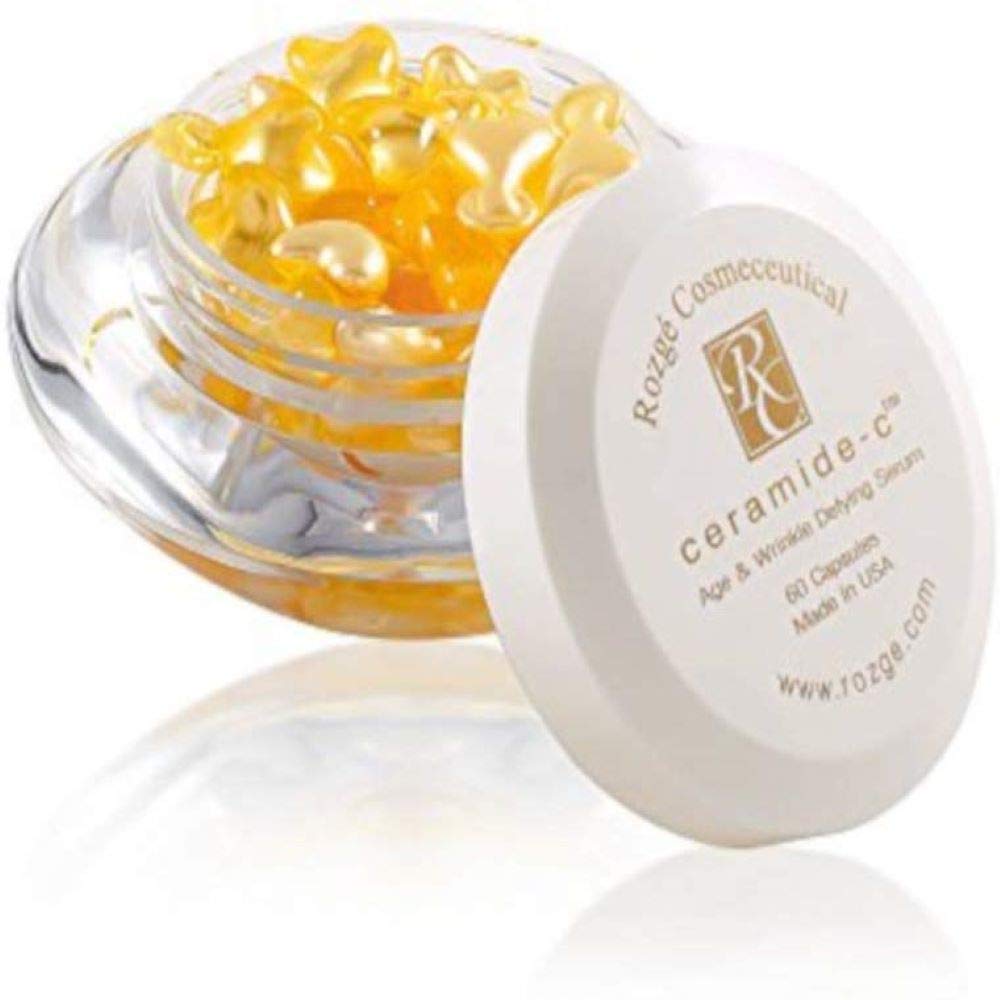 Rozgé Ceramide-C Serum bottle closeup for hydrated, firm-looking skin