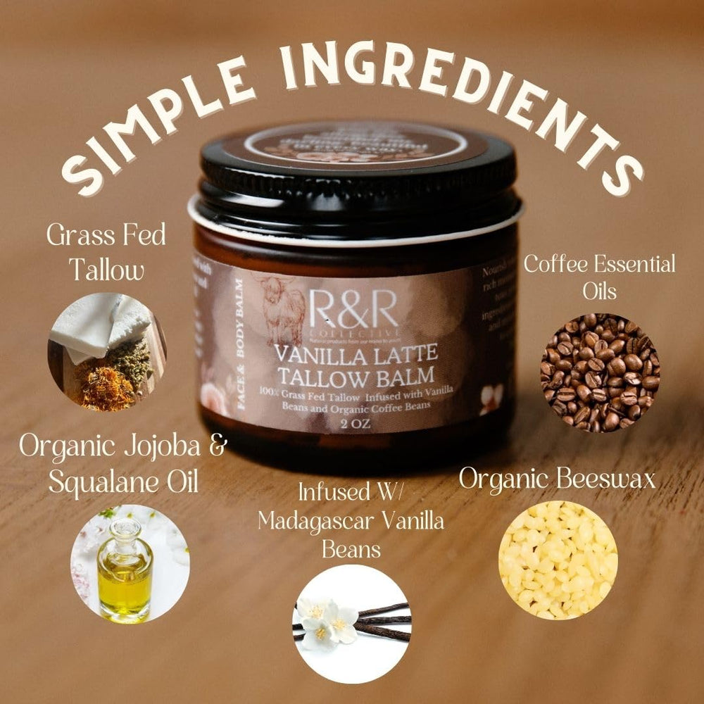 R&R Collective coffee-vanilla infused scent image evokes a comforting skincare moment.