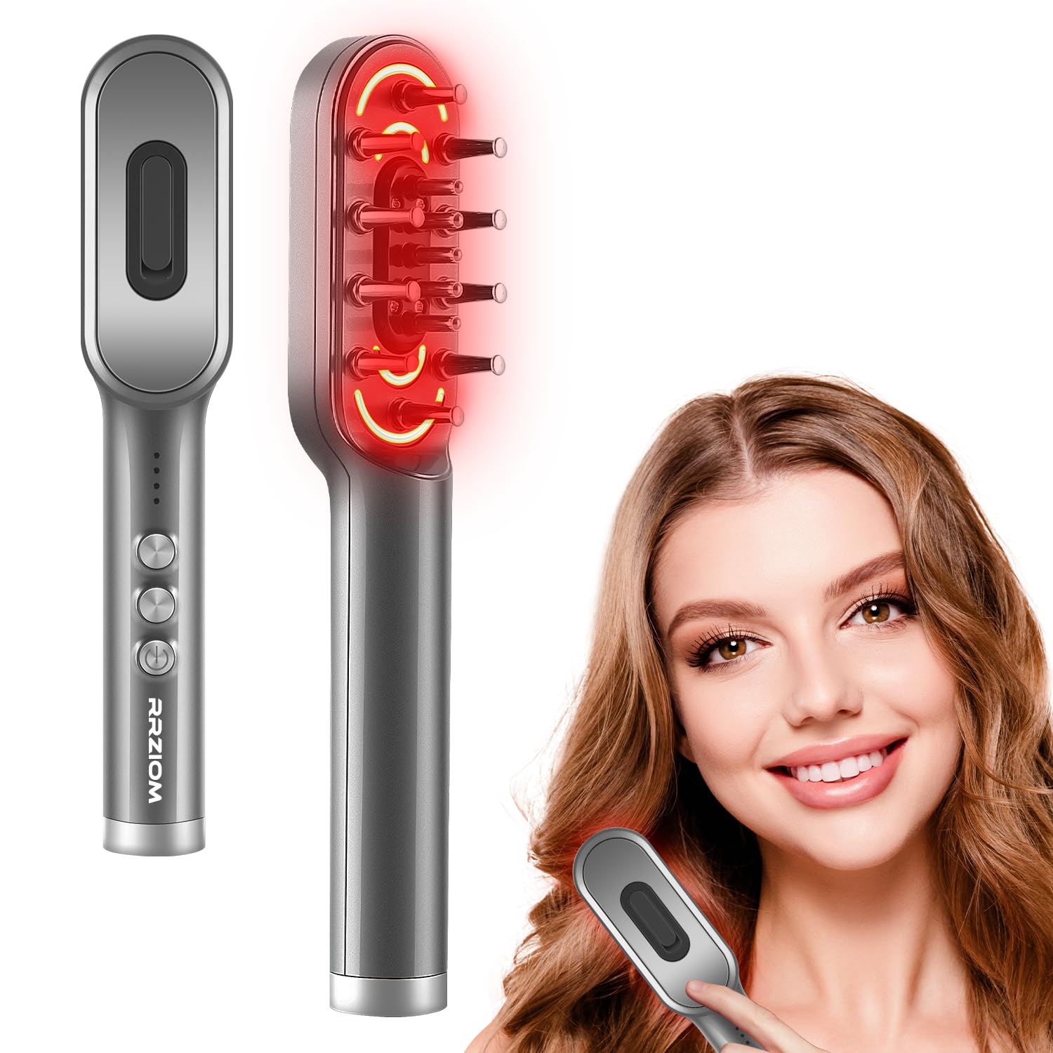RRZIOM Laser Hair Growth Comb front view demonstrates ergonomic design for daily use