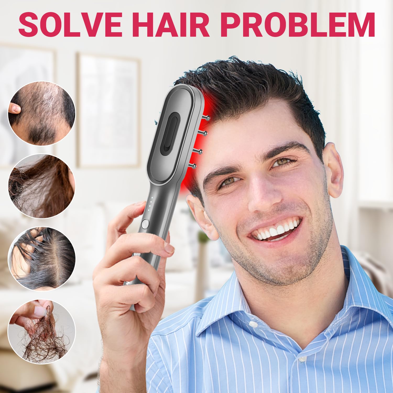 RRZIOM Laser Hair Growth Comb in use on scalp during routine