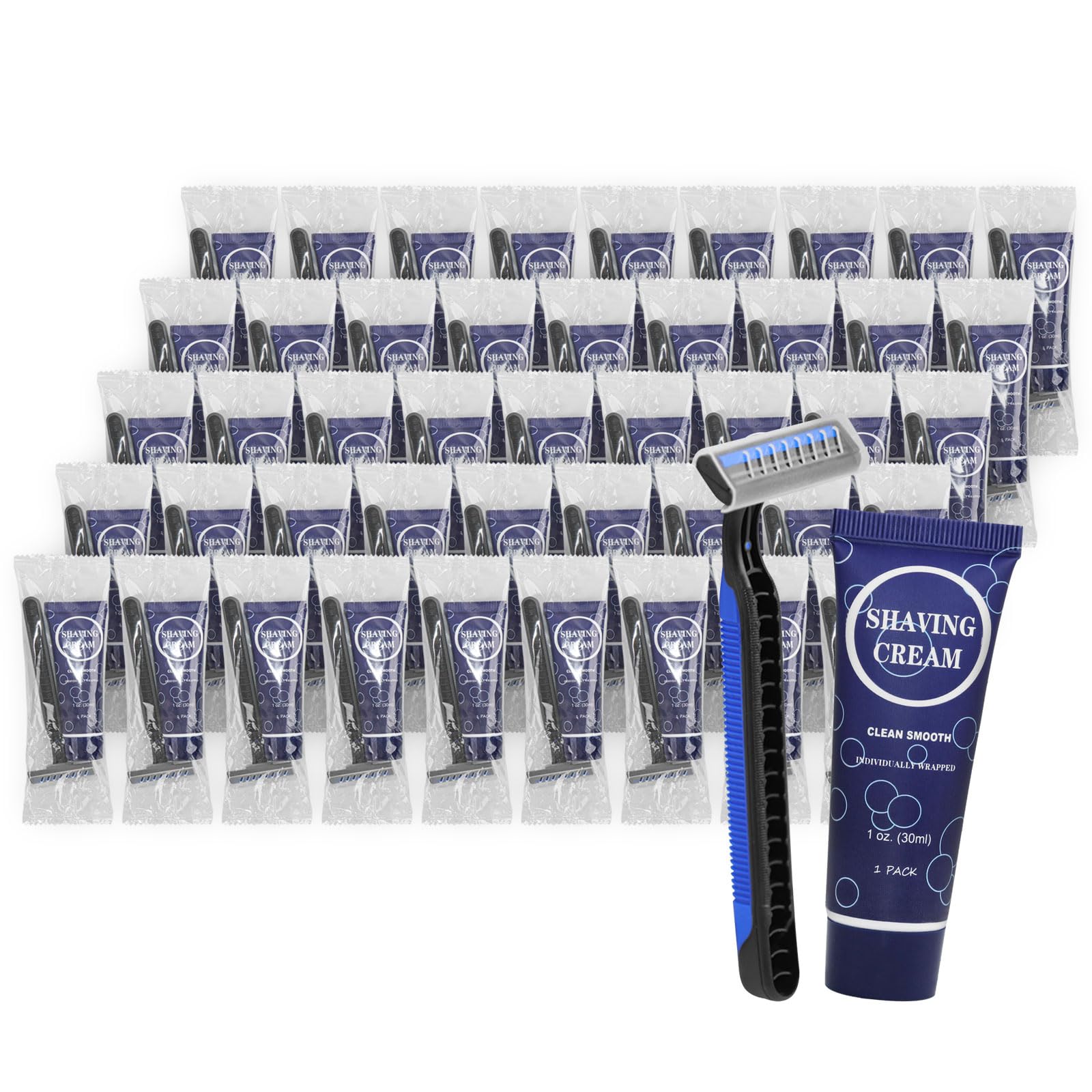 RSQAZQ travel razor kit with 60 individually wrapped sets for hotel packing.