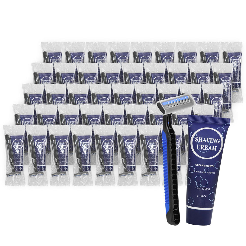RSQAZQ travel razor kit with 60 individually wrapped sets for hotel packing.