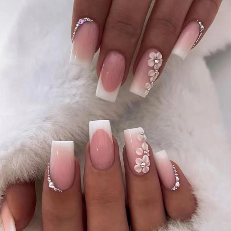 RTKHFZE 24pcs medium square nails French tip for an at-home manicure