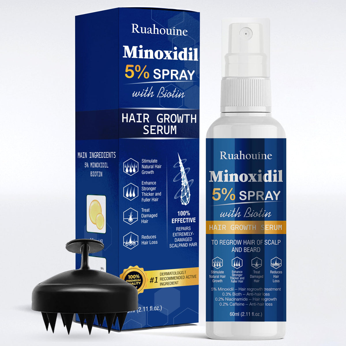 Ruahouine Minoxidil spray bottle for targeted scalp application and hair support