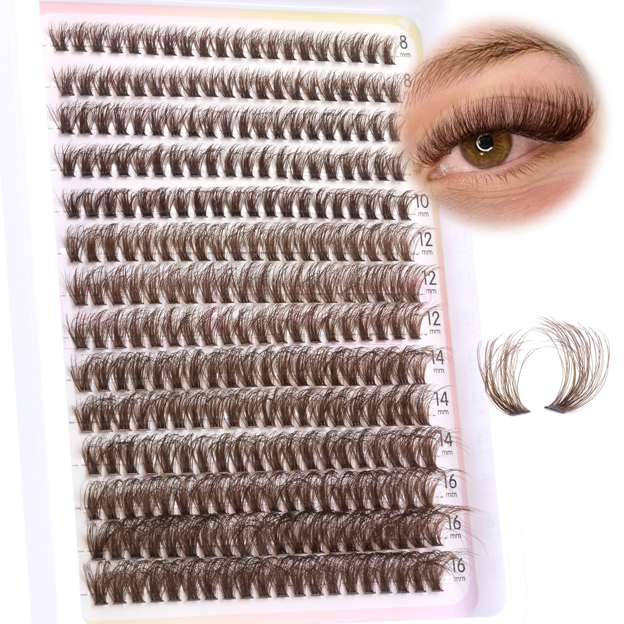 Ruairie brown lash clusters 280pcs pack – versatile for at-home volume looks.