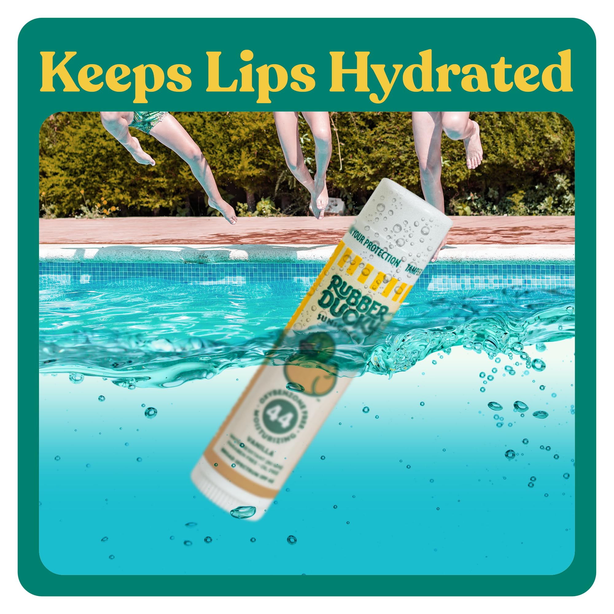 Rubber Ducky lip sunscreen hydrates with Vitamin E and vanilla scent.