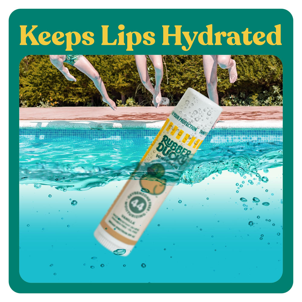 Rubber Ducky lip sunscreen hydrates with Vitamin E and vanilla scent.