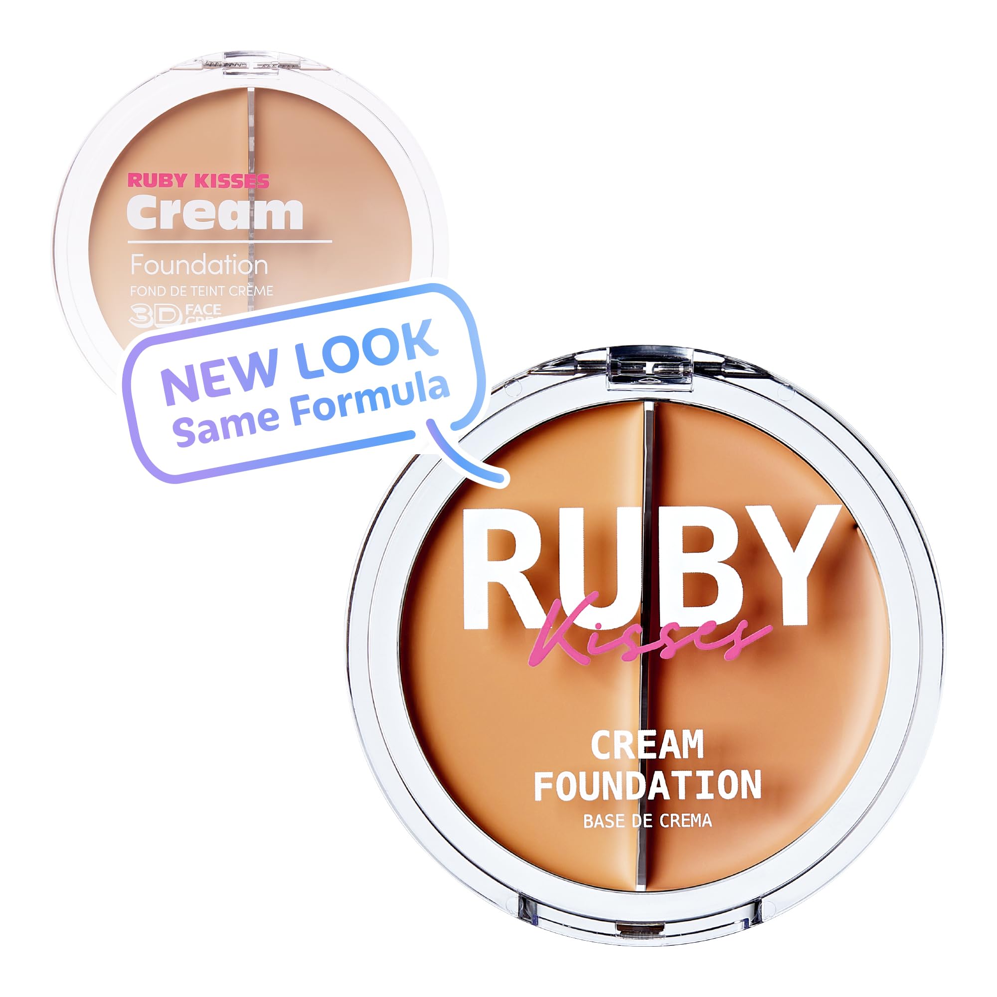 Ruby Kisses 3D Face Creator foundation swatches display shade range for natural to full coverage.